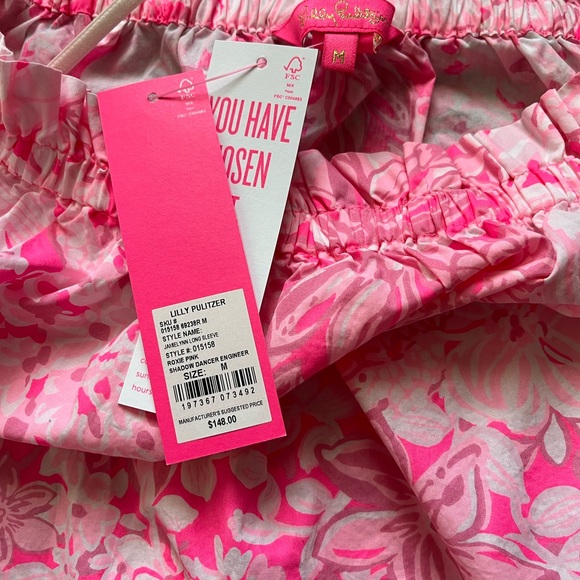 Lilly Pulitzer Jamielynn Pink Floral Off Shoulder Top 100% Cotton Sz M NWT - Picture 5 of 7